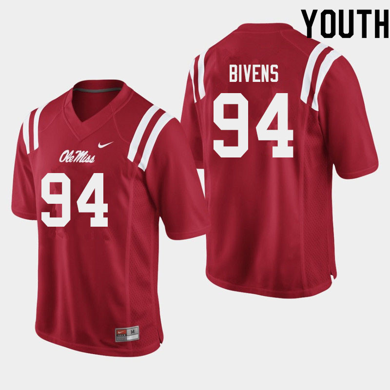 Quentin Bivens Ole Miss Rebels NCAA Youth Red #94 Stitched Limited College Football Jersey WJQ0158HD